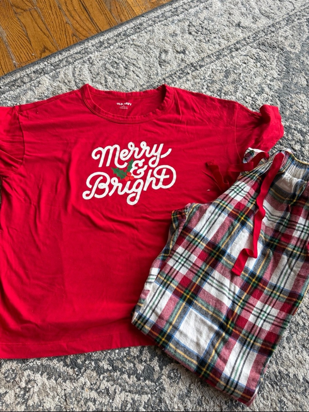 Old Navy Red 'Merry & Bright' Plaid Pajama Set